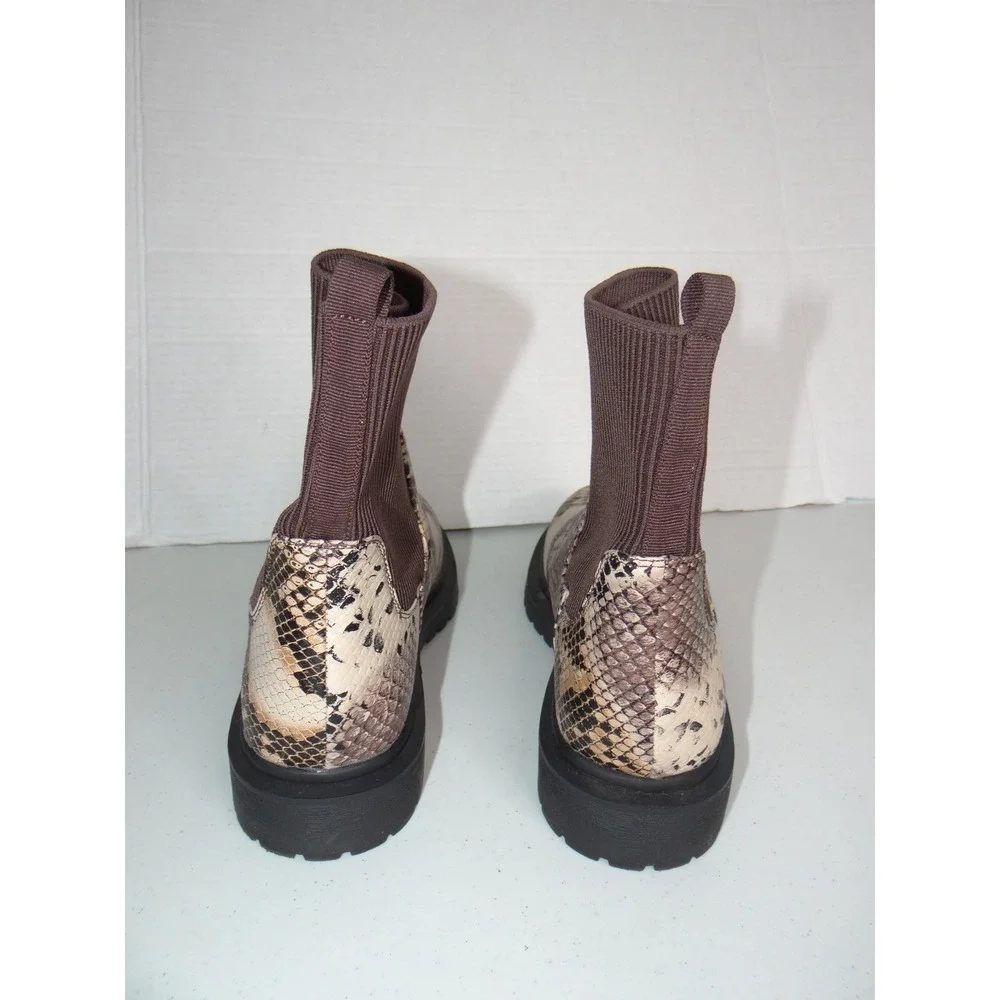 Snakeskin Print Chelsea Sock Boots Brown Tan Lug‎ Sole Ankle Booties Mens 3255